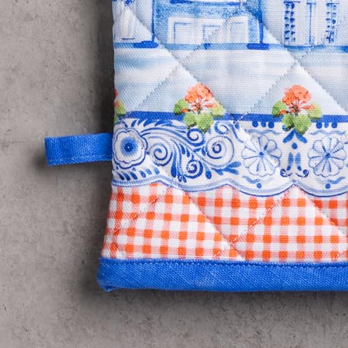 100% Cotton Oven Mitt & Pot Holder Set (008 - Amsterdam Canals / 7.5" x 13" & 8" x 8" (Oven Mitt & Pot Holder))