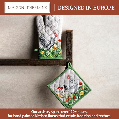 100% Cotton Oven Mitt & Pot Holder Set (018 - Basse Cour / 7.5" x 13" & 8" x 8" (Oven Mitt & Pot Holder))