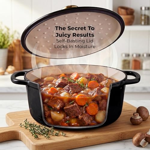 5 Quart Enameled Cast Iron Dutch Oven Pot with Lid (Black / 5 Quart)