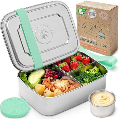 Stainless Steel Bento Box + Condiment Container (Green / 47oz / 1400ml)