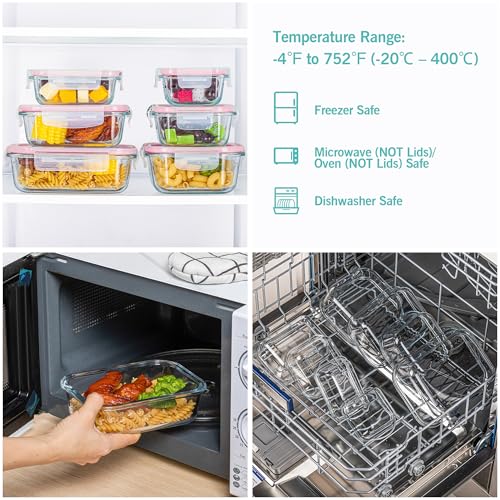 8 Pack Glass Food Storage Containers with Airtight Lids (Pink)