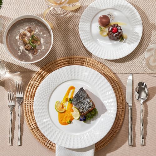 18Pc Rhombus Edge White Bone China Set (White-Rhombus / service for 6-18pcs)