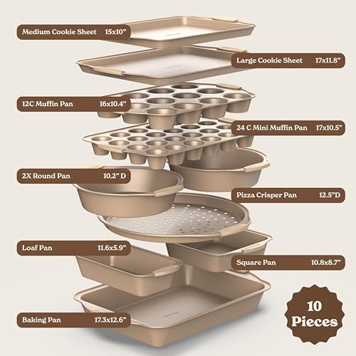 Nonstick Stackable Bakeware Set (Gold - 10 Pcs)