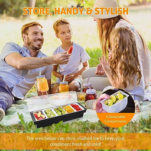 Ice Chilled Condiment Caddy with 5 Removable Trays and Lids (5 Compartment)