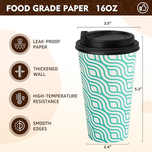 16 oz Coffee Cups with Lids (Green / 16 oz)