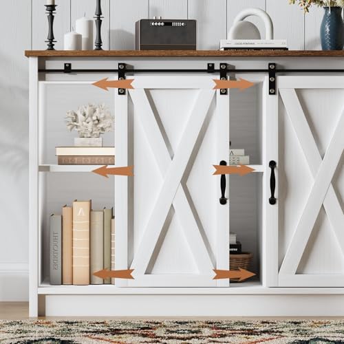 Coffee Bar Cabinet with Sliding Barn Doors (White)