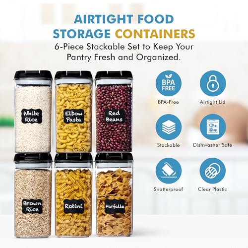 6 PC 1.2L Airtight Food Storage Containers with Lids BPA Free Plastic (6 Count)