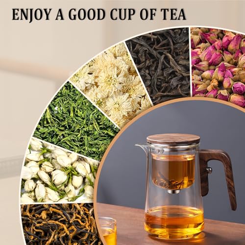 800ml Enchanted Glass Teapot with Strainer (Wooden / 0.8 Quarts)