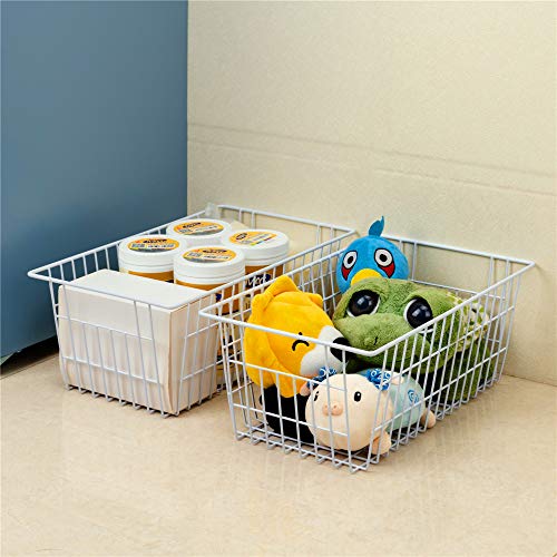 14" Freezer Baskets Wire Storage Baskets for Organizing Pantry Organization Bins Cabinets (White / 14"L x 11"W x 6"H)