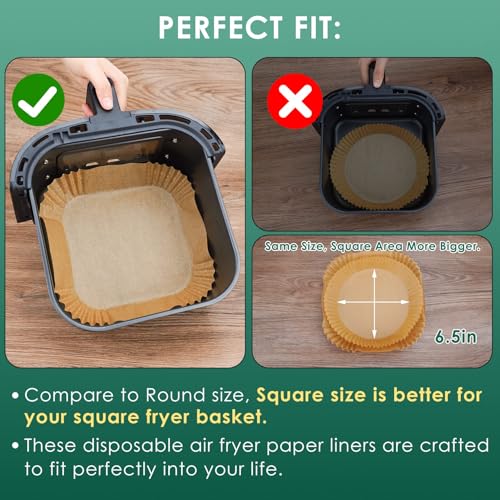 125Pcs 6.5inch Air Fryer Liners Disposable Square Parchment Paper (125 Count)