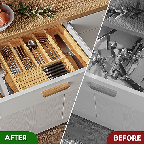 Silverware Organizer with Removable Knife Block (Yellow)