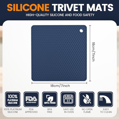 Silicone Trivet Mats 4 Heat Resistant Pot Holders Multipurpose Non (4 Count)