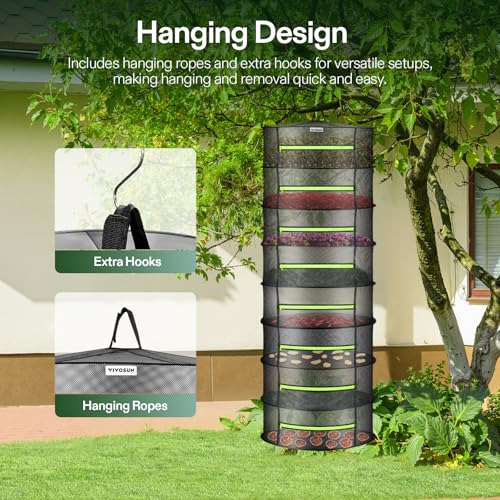 8 Layer Mesh Drying Rack Hanging Design with Green Zippers for Dehydrating