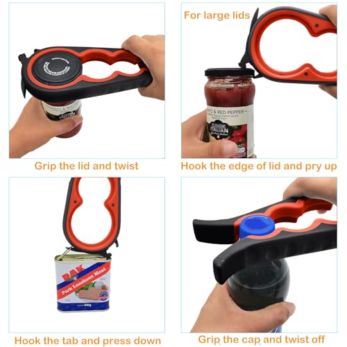 Jar Opener with Gripper Pads for Weak Hands (Black and Red)