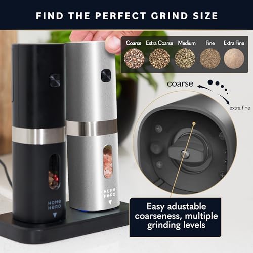 Electric Salt and Pepper Grinder Set (Silver & Black)