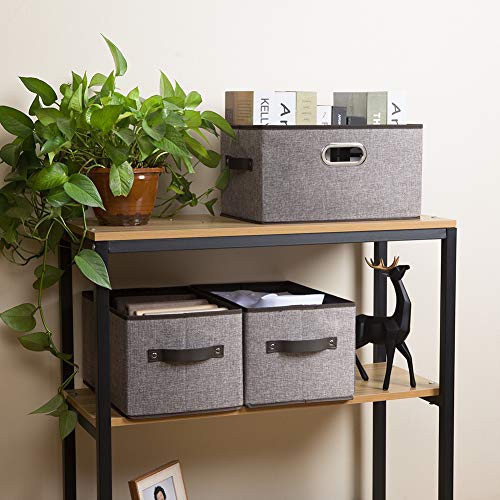 Large Foldable Storage Bins for Shelves [3 (Grey&black Trim / Large(3-Pack))