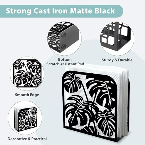 Monstera Leaf Decorative Black Metal Napkin Holder for Table