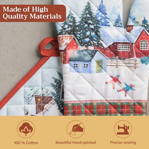 100% Cotton Oven Mitt & Pot Holder Set (125 - Megeve / 7.5" x 13" & 8" x 8" (Oven Mitt & Pot Holder))