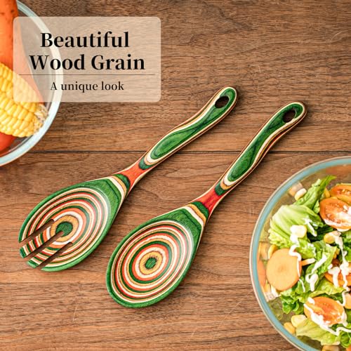 Pakkawood Wooden Salad Server Set (Green)