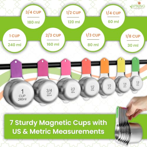 Magnetic Measuring Cups & Spoons Set of 15 with Levelers (Neon)
