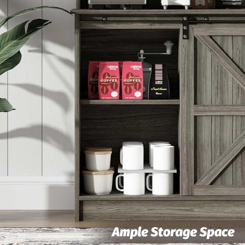 55" Farmhouse Coffee Bar Cabinet with Storage Hutch (55Inch / Grey)