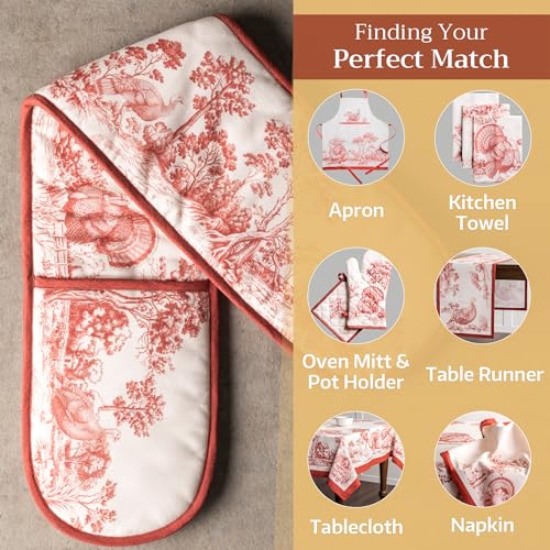 Double Oven Mitts 100% Cotton Double Oven Glove (119 - Holy Jouy - Red / 7" x 35" (Double Oven Mitt))