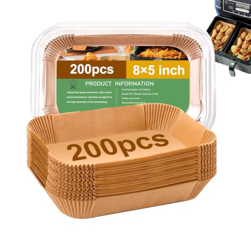 Rectangle Air Fryer Liners for CHEFMAN 6 Quart Dual Basket Air Fryer Oven (8x 5''Rectangle)