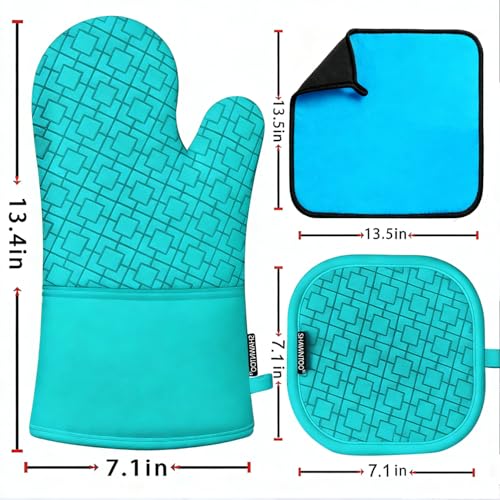 Oven Mitts and Pot Holders Sets 6pcs (Ice Blue)