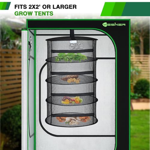 4 Layer Herb Drying Rack Hanging Mesh Net Foldable Plant Drying Racks 18" Diameter with Black Zipper & Hook Dryer Hanging Rack for Herbs Seed Bud Fruit Clothes Grow Tent Closets Garden Outdoor