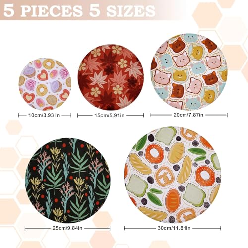 5Pcs Reusable Beeswax Elastic Bowl Covers for Bread Proofing and Food Cover (Maple Leaves)