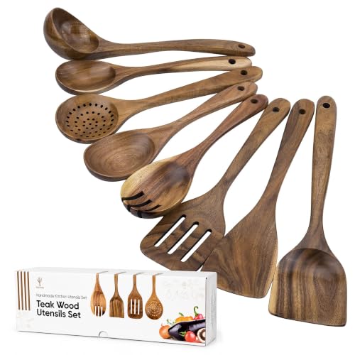 Premium 8 Piece Teak Wood Cooking Utensil Set (8-Piece Wooden Cooking Utensil Set)
