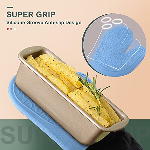 Silicone Oven Mitts (Sky Blue & Black / 14.6in Oven Mitts)