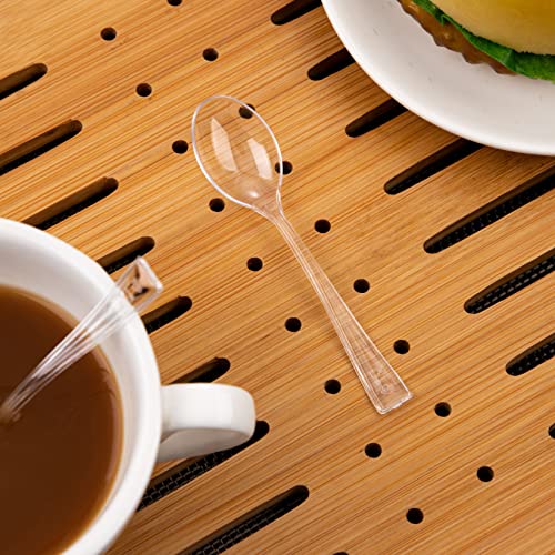 300 Pieces Clear Plastic Mini Spoons for Desserts 4 Inches Clear Plastic Spoons Heavy Duty Perfect for Cake (Clear / Mini Spoons)