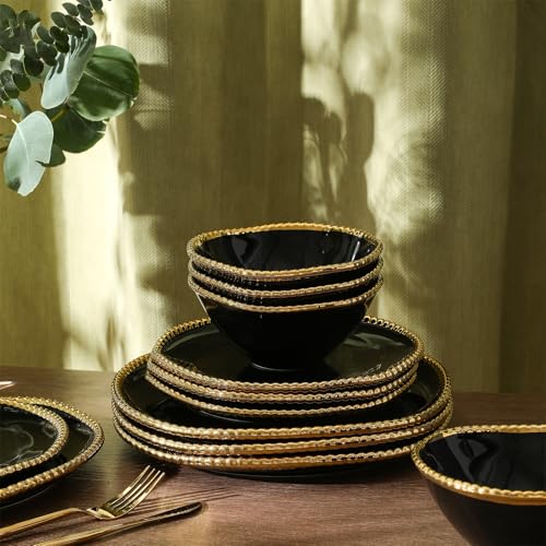 Christian Siriano Akoya Porcelain Dinnerware Set (Black / 24-Piece - Service for 8)