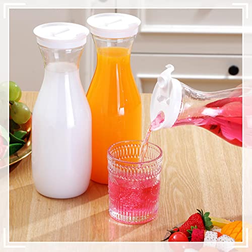 6 Pcs Plastic Water Carafe with Lid 32 Oz Clear (White Cap)