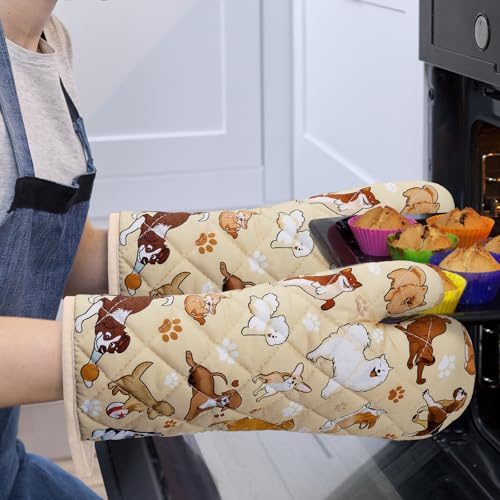 Cute Dogs Kitchen Towels and Oven Mitts Set 4Pcs (Dog)