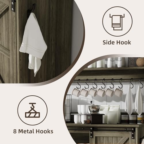55" Farmhouse Coffee Bar Cabinet with Storage Hutch (55Inch / Grey)