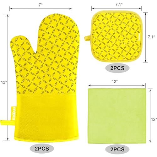 Oven Mitts and Pot Holders 6pcs Set (Yellow)