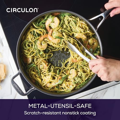 C1 Series Clad Stainless Steel with ScratchDefense Technology Cookware Nonstick Induction Saute Pan with Lid and Helper Handle (5 Quart)