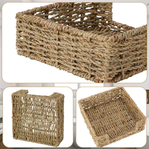 Napkin Holder Wicker Woven Basket Kitchen Decor for Table Dinner Paper Tray (L7.9" X W7.9" X H2.8")