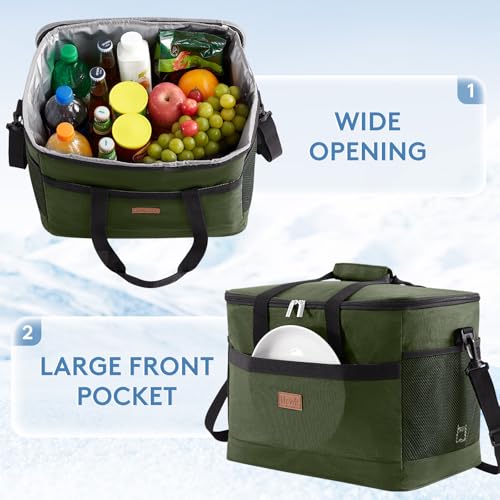 Cooler Bag 50 Cans Collapsible and Insulated Large Lunch Bag Leakproof Soft Cooler Portable for Camping (50-Can(30L) / Green)