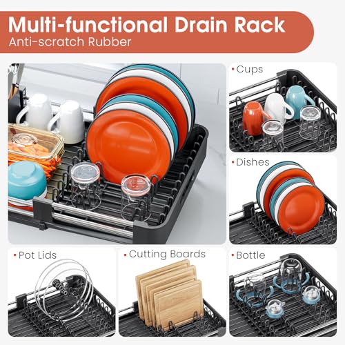 Expandable Dish Drying Rack for Kitchen Counter (Black / Standard)