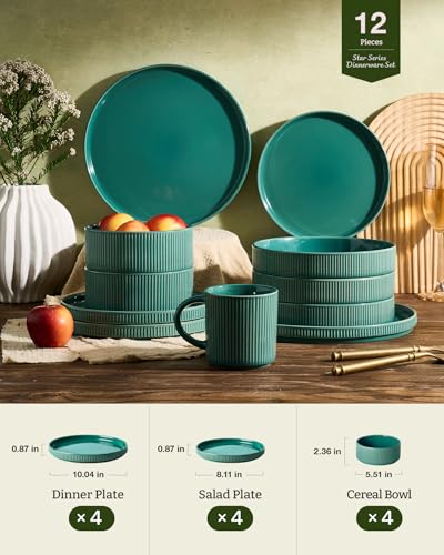 Ceramic Plates and Bowls Set (Sage Green / Service for 4)