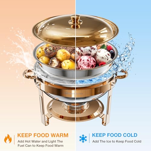 Round Chafing Dishes for Buffet 4 Pack (Rose Gold)