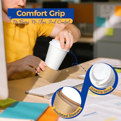 50 Pack 8 oz Disposable Coffee Cups with Lids (8 oz / Classic)