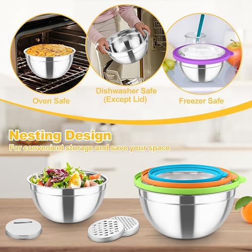 Mixing Bowls Stainless Steel Salad Serving Bowl with Clear Lids (5 Count)