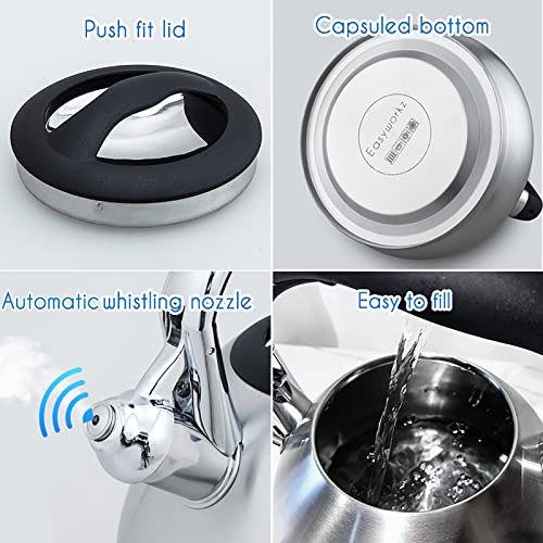 Whistling Stovetop Tea Kettle Food Grade Stainless Steel Hot Water Tea Pot With Loud Whistle (3.2 Quarts)