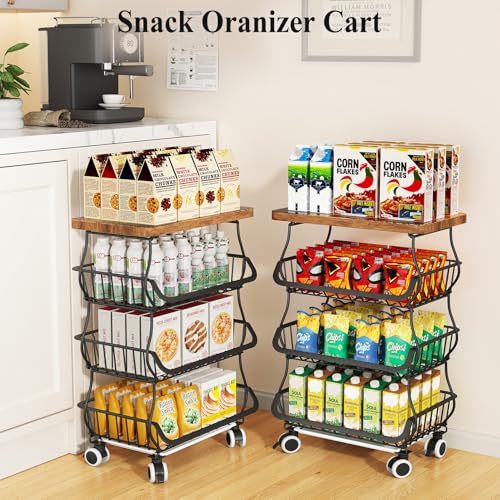 4 Tier Fruit and Vegetable Basket Stand for Kitchen (Black / 4 Tiers)