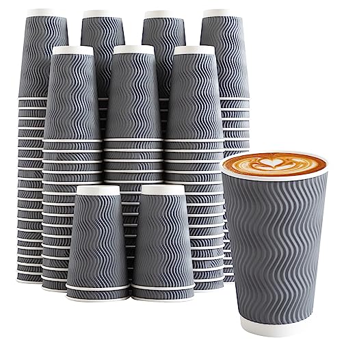 90 Pack 16 oz Coffee Cups Disposable Insulated Paper Cup Gray (Gray / 16 oz-90)