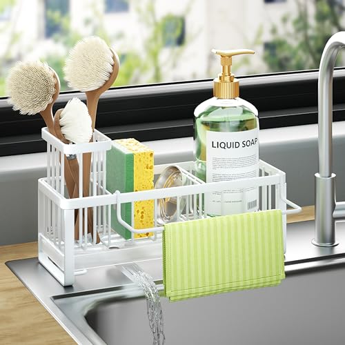 Sponge Holder for Kitchen Sink (White / with Dishcloth Holder)
